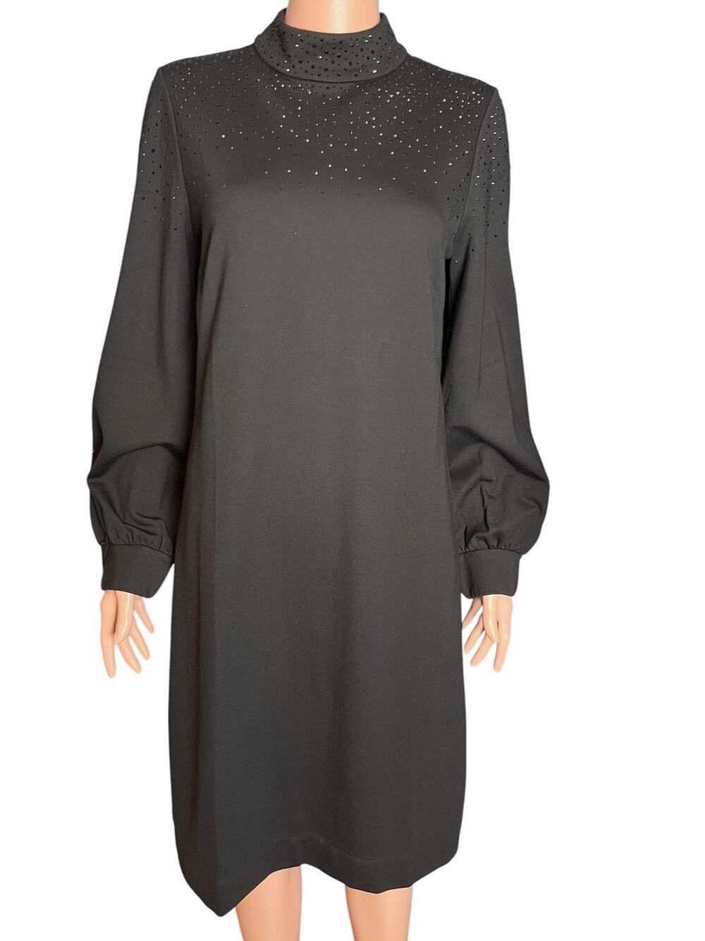 Black Label by Chico's Studded Beaded Midi Dress Size 6 Premium Knit Elegant